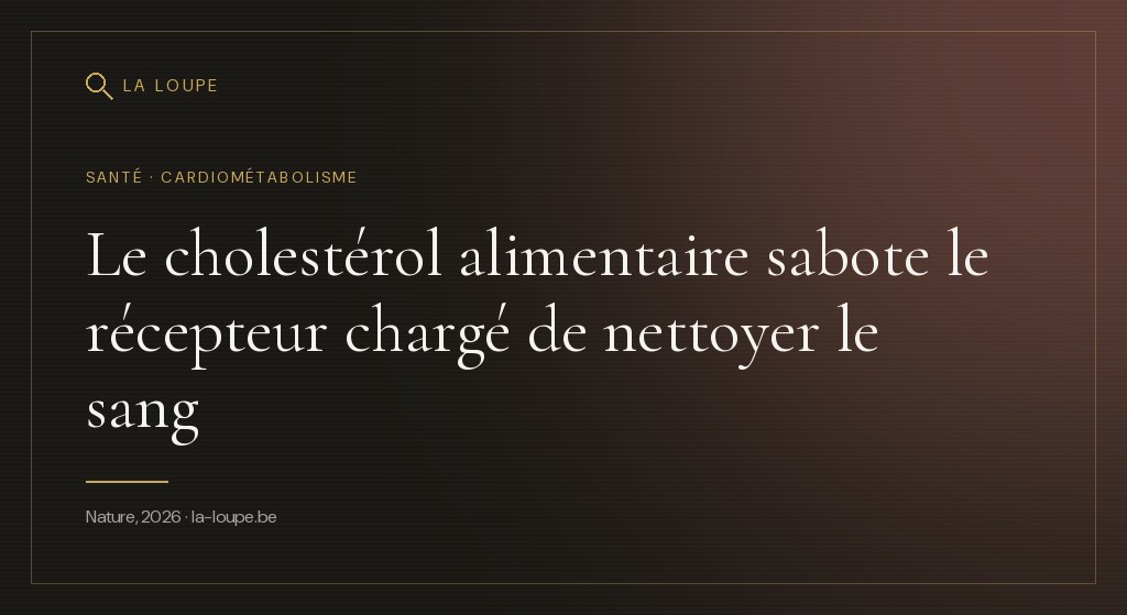 Illustration : une cellule hépatique stylisée où des récepteurs lumineux sont détournés de leur trajet de recyclage vers un lysosome rougeoyant