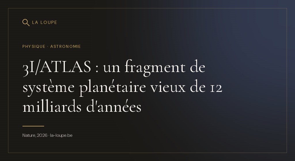 Illustration : une comète glacée à longue chevelure bleutée traversant un champ d'étoiles anciennes, avec des motifs moléculaires dorés en superposition