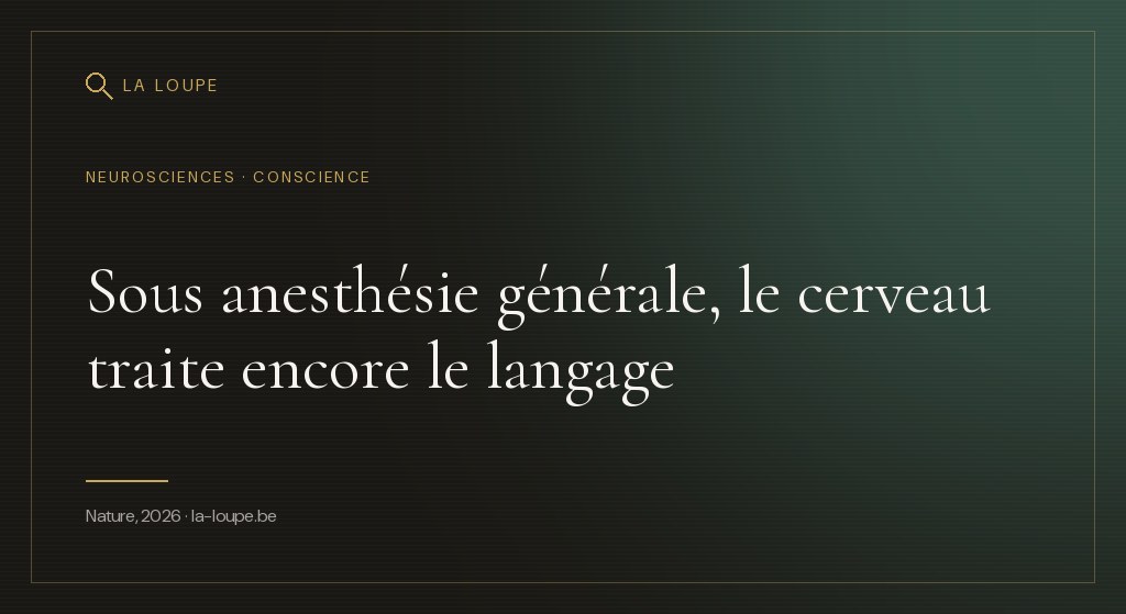 Illustration : un bloc opératoire dans la pénombre, un patient endormi, et au-dessus de sa tête un réseau lumineux de neurones en forme d'hippocampe traversé par des ondes sonores dorées