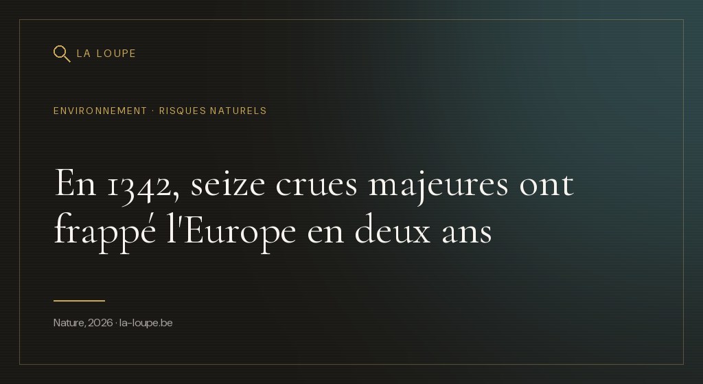 Illustration : une gravure stylisée d'une ville médiévale au bord d'un fleuve en crue, avec des eaux tourbillonnantes et un ciel chargé